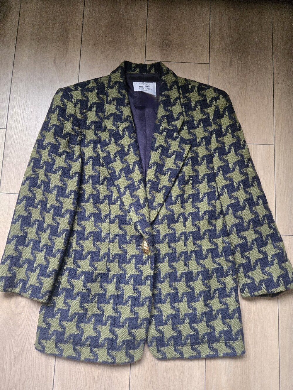 Mr. Jax Vintage Green and Navy Houndstooth Wool Blazer Size 6